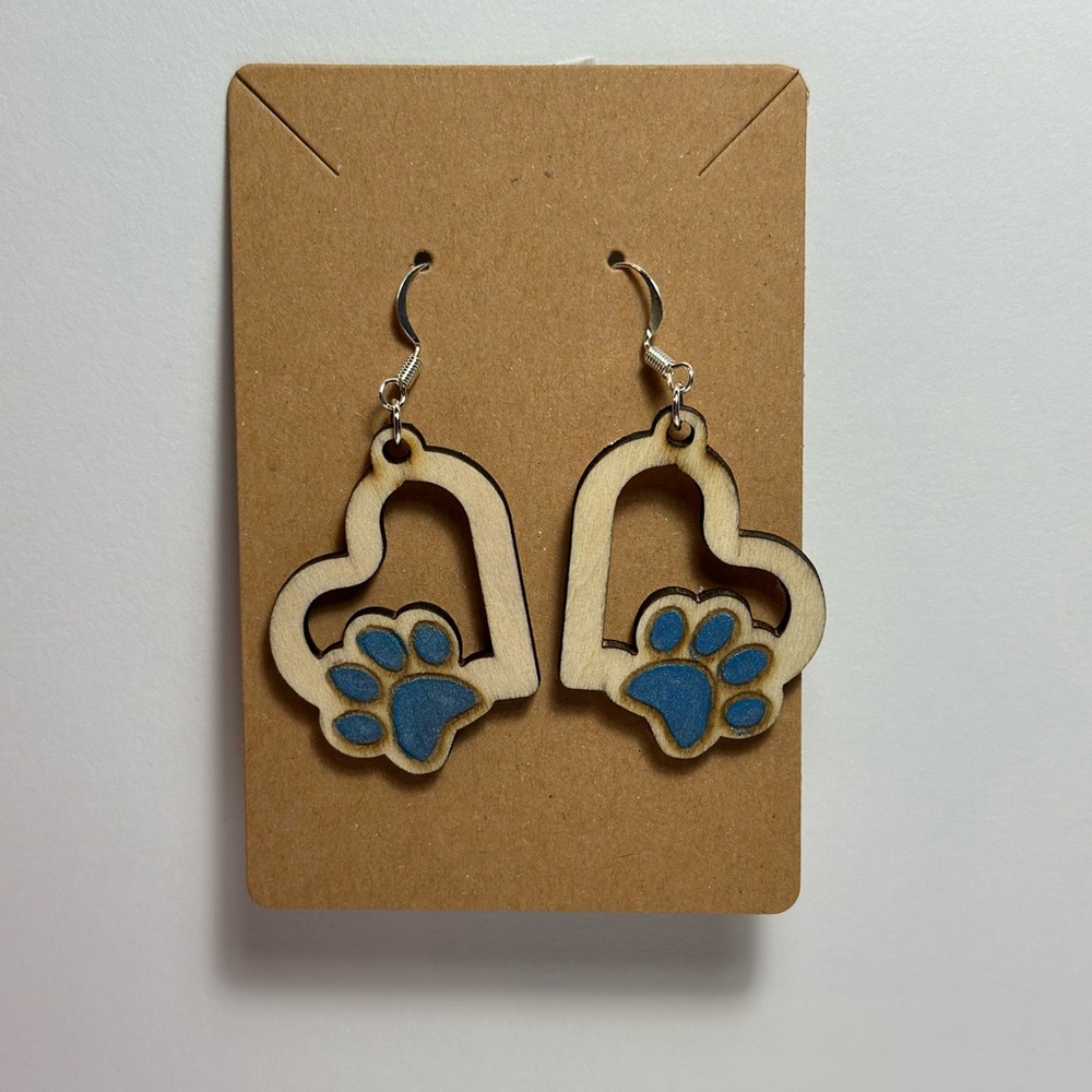 Paw Heart Earrings Blue